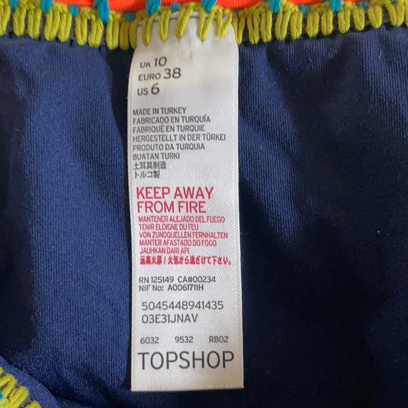 TopShop Navy Bikini Aqua/Orange/Green accents Sz6 - Picture 3 of 6